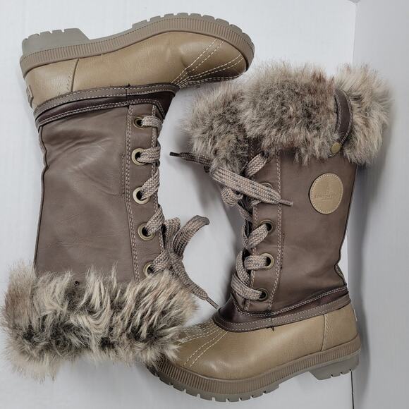 London Fog Melton 2 womens winter duck boots snow boots faux fur brown size 7 - Picture 4 of 14